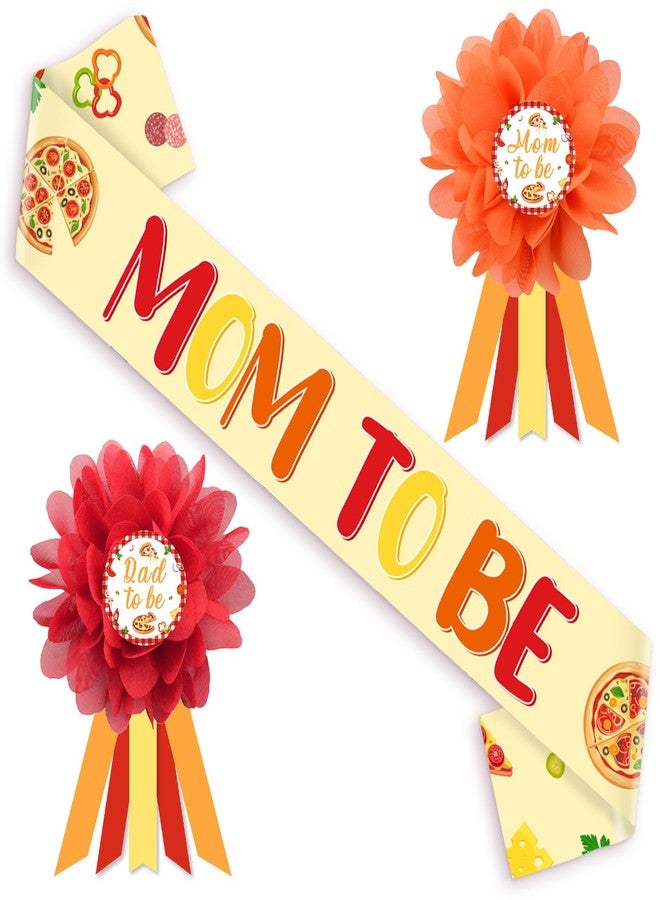 Cheerupp Pizza Baby Shower Maternity Sash Kit, Fast Food Gender Reveal Sash and Mom to Be Dad to Be Corsage Pins, New Parents Pregnancy Announcement Photo Props Party Supplies - Image 1